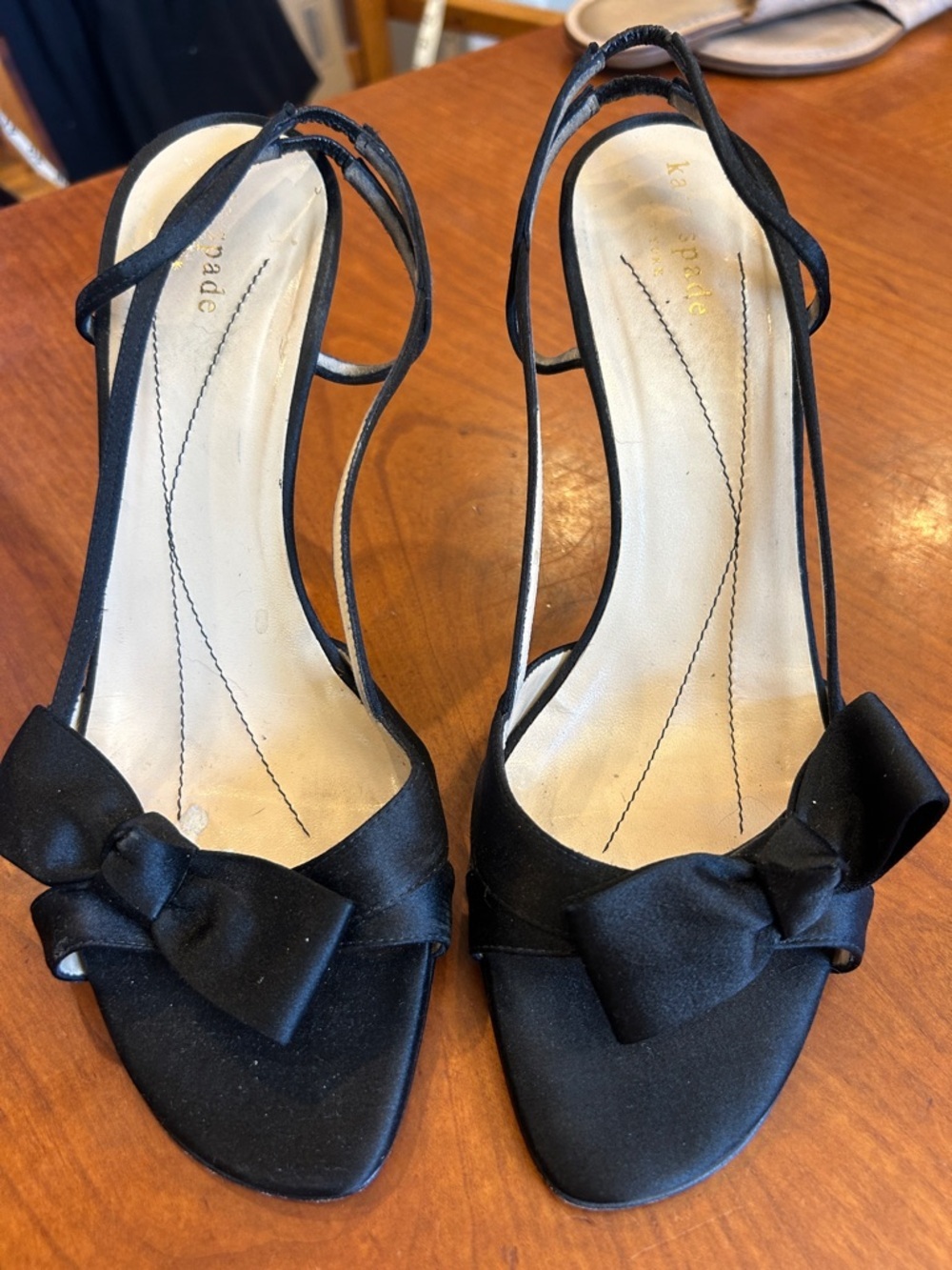 Black satin Kate spade bow sandals size 8